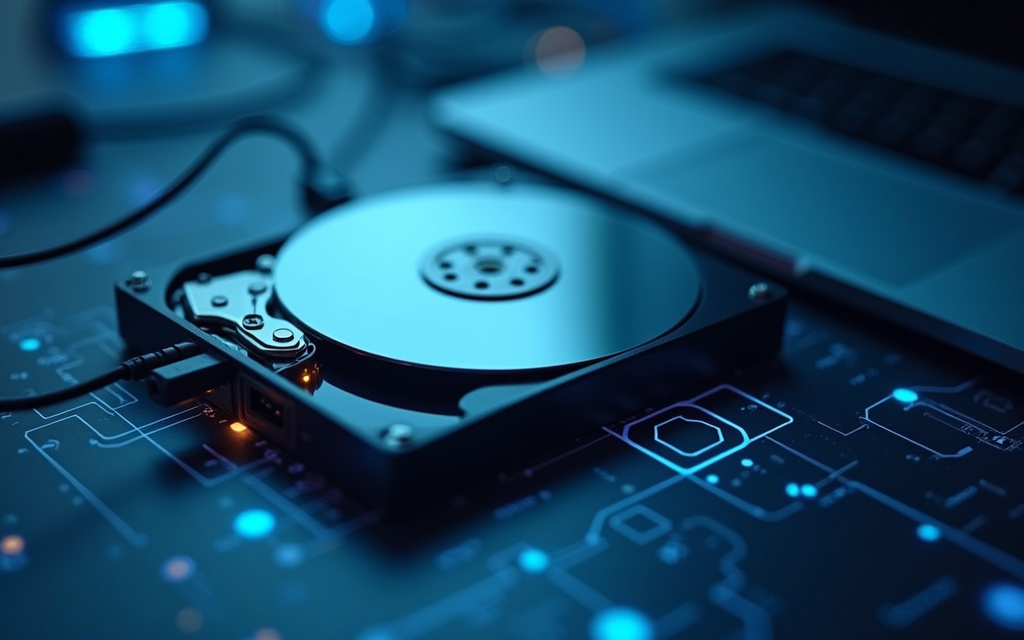 Disco duro externo conectado a un portátil, concepto de copia de seguridad y protección de datos para autónomos