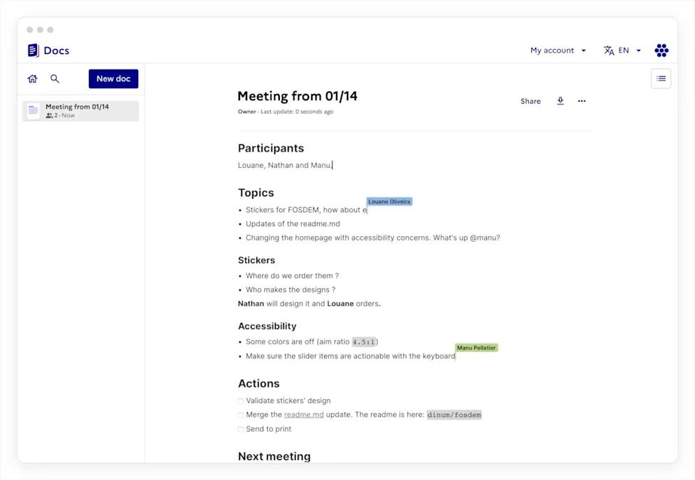 Captura del editor Docs, herramienta colaborativa europea