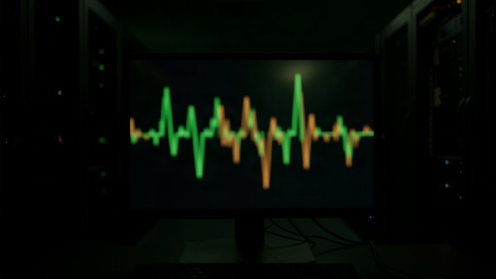 Fondo oscuro con un monitor mostrando un gráfico de estado tipo heartbeat: portada del artículo sobre Uptime Kuma